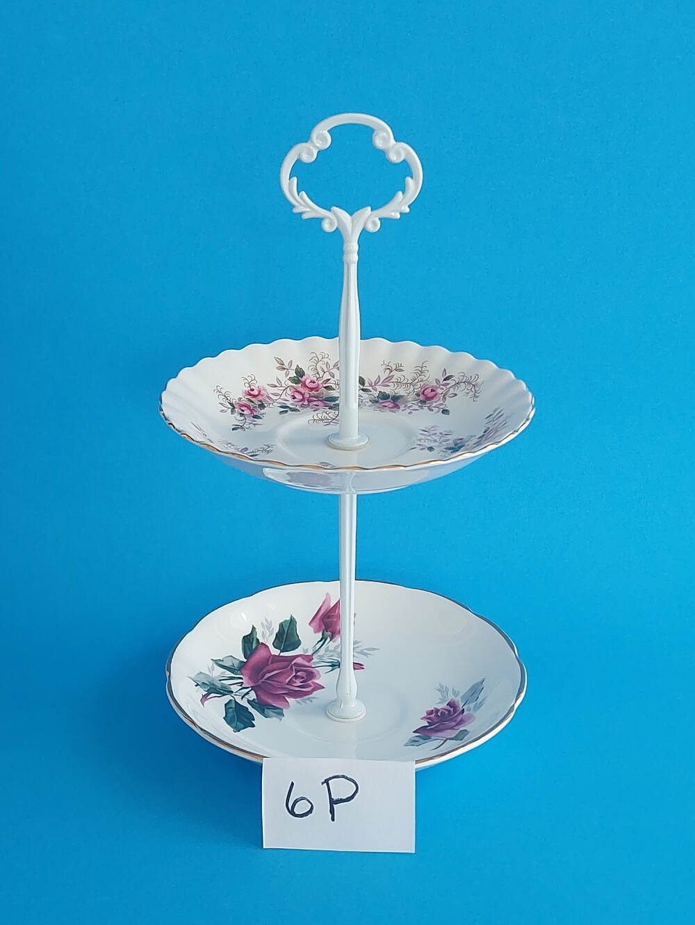 Vintage Mismatched Tiered Tray Royal Albert Duchess Rose Bone China